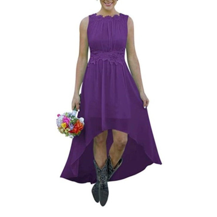 High Low Lace Chiffon Bridesmaid Dress Country Wedding Guest Dress