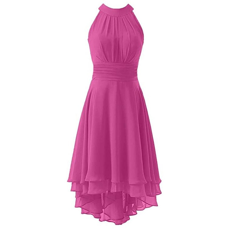 High Low Chiffon Bridesmaid Dress Halter Short Wedding Guest Dress