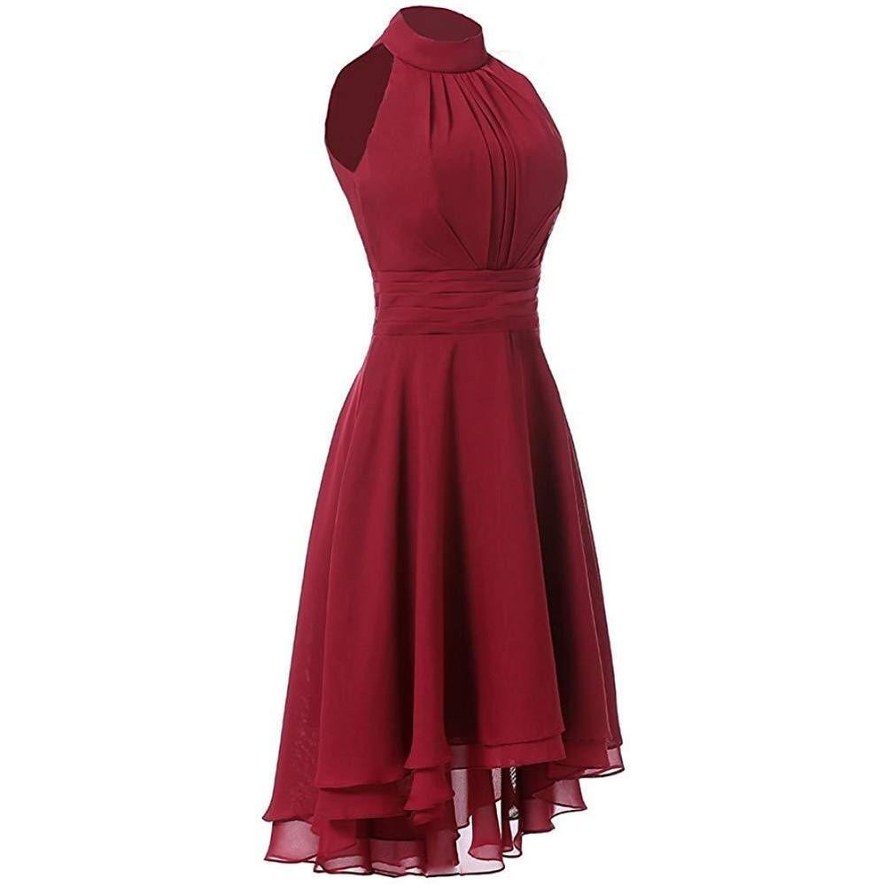 High Low Chiffon Bridesmaid Dress Halter Short Wedding Guest Dress