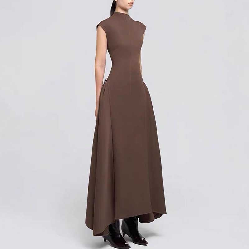 Mock Neck A-Line Midi Dress with Pockets For Women
