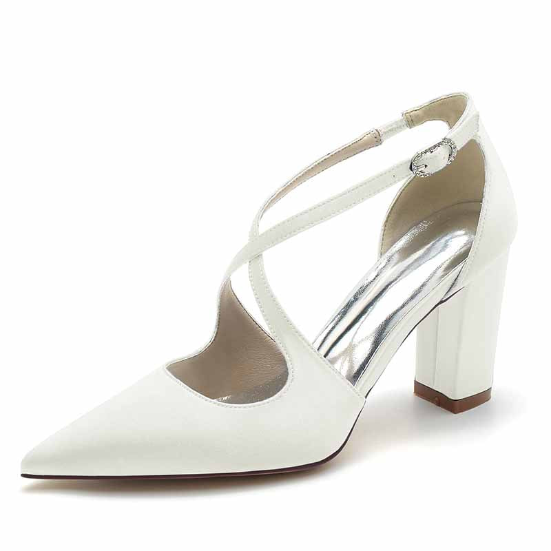 3.35" Crossing Strap Satin Wedding Shoes Prom Heels
