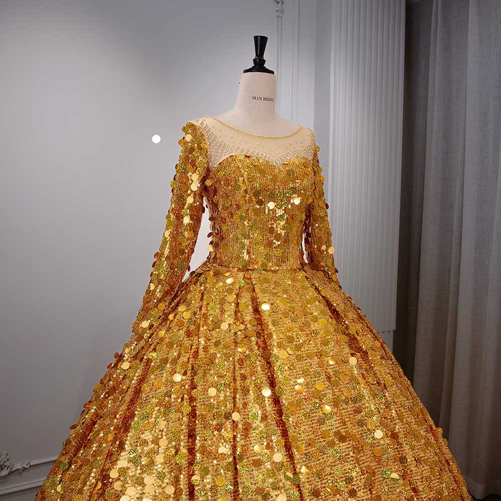 Long Sleeve Sequin Gala Ball Gown Sparkling Dresses