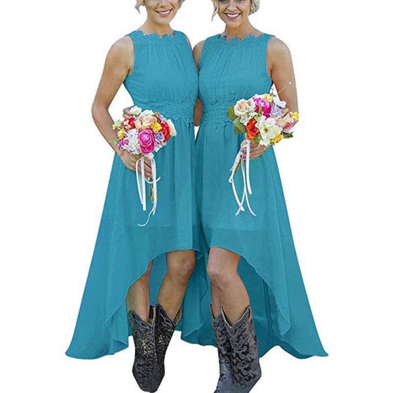 High Low Lace Chiffon Bridesmaid Dress Country Wedding Guest Dress
