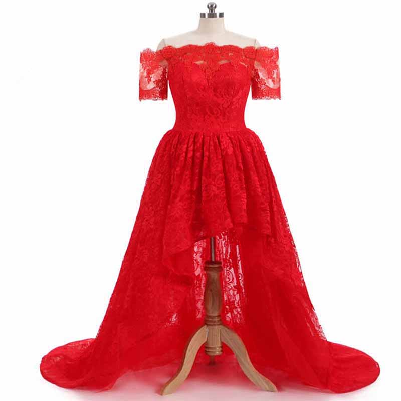 Off Shoulder Prom Dresses High Low Puffy Formal Lace Evening Ball Gowns