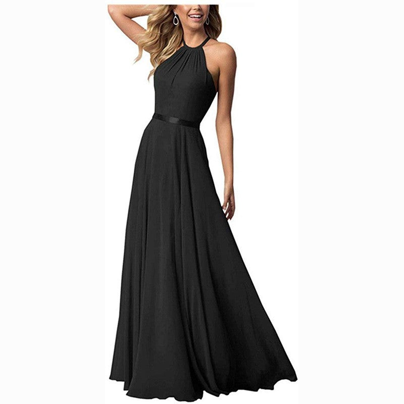 Halter Neck Long Bridesmaids Dresses A-Line Chiffon Wedding Guest Outfit