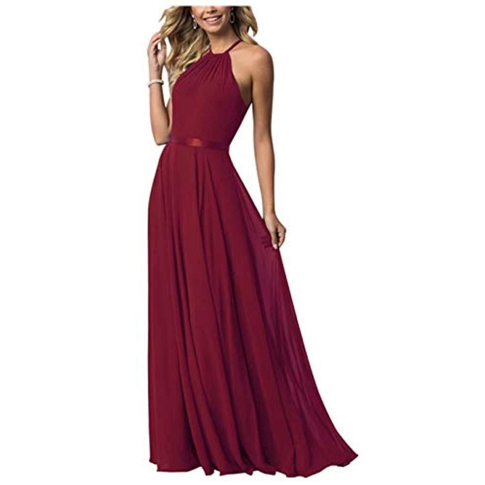 Halter Neck Long Bridesmaids Dresses A-Line Chiffon Wedding Guest Outfit