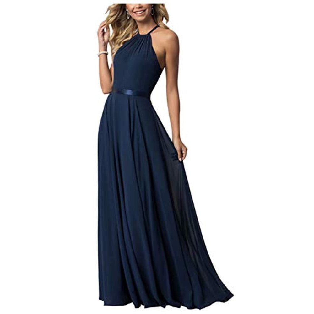 Halter Neck Long Bridesmaids Dresses A-Line Chiffon Wedding Guest Outfit