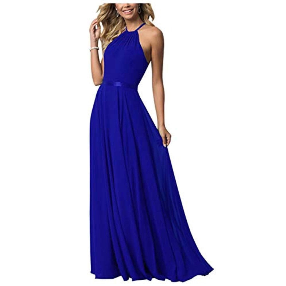 Halter Neck Long Bridesmaids Dresses A-Line Chiffon Wedding Guest Outfit