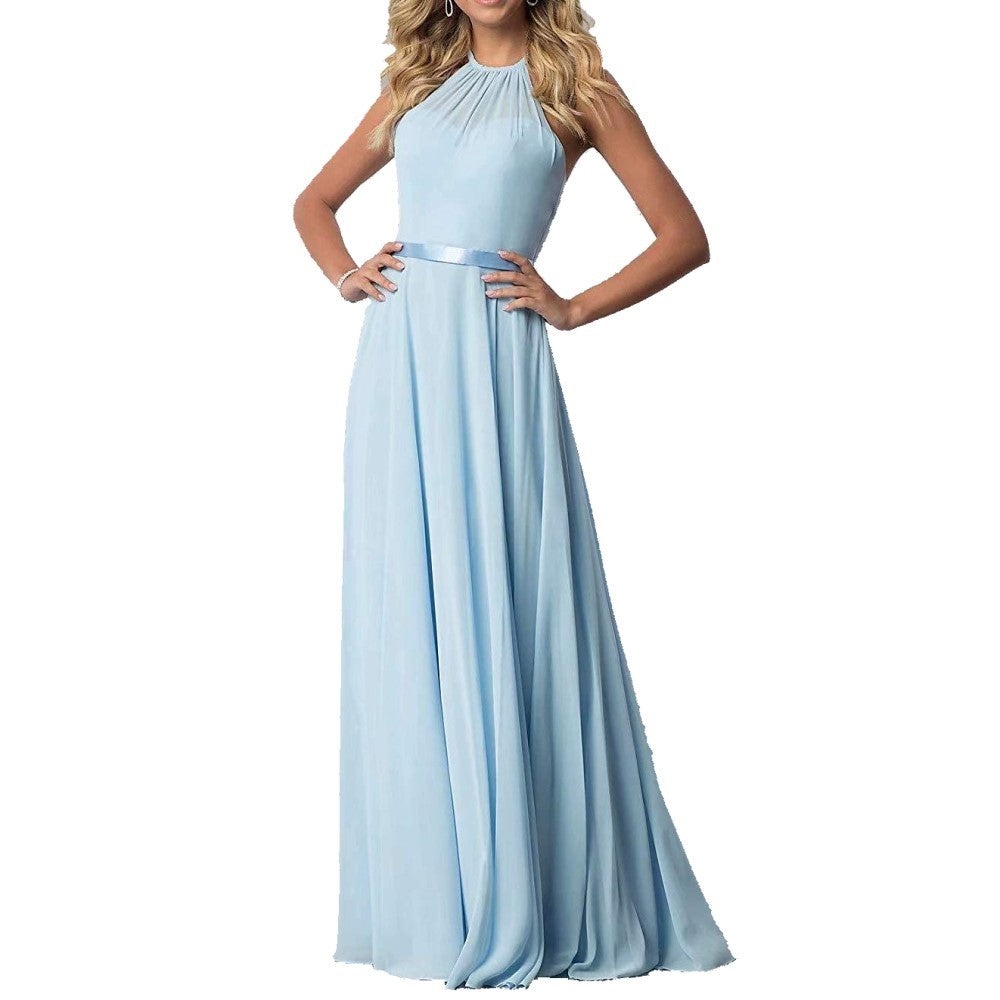 Halter Neck Long Bridesmaids Dresses A-Line Chiffon Wedding Guest Outfit