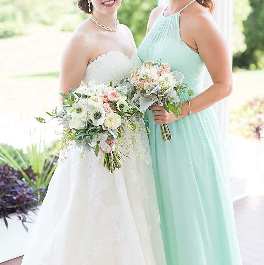 Halter Neck Long Bridesmaids Dresses A-Line Chiffon Wedding Guest Outfit