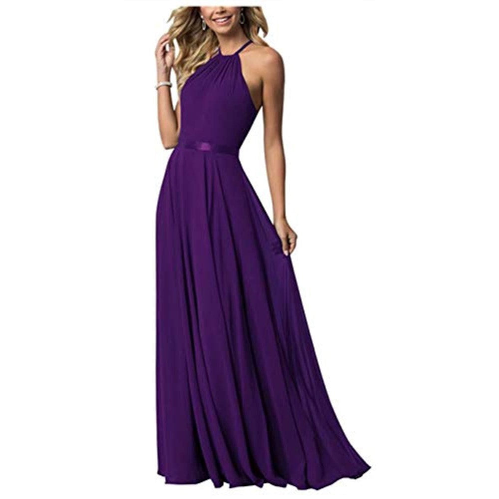 Halter Neck Long Bridesmaids Dresses A-Line Chiffon Wedding Guest Outfit