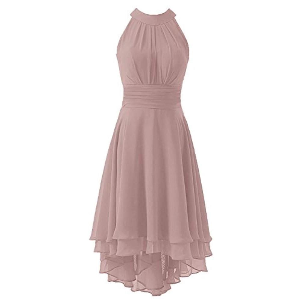 High Low Chiffon Bridesmaid Dress Halter Short Wedding Guest Dress