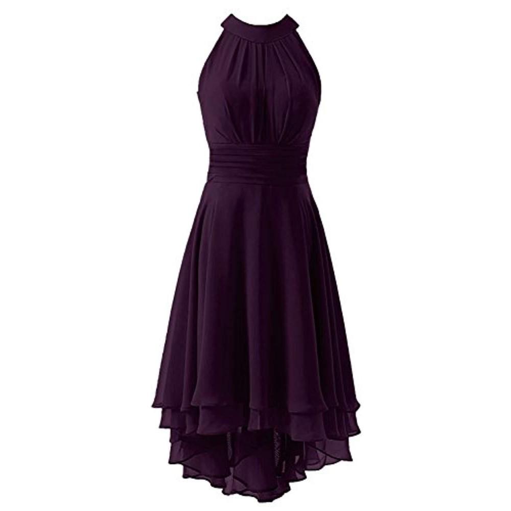 High Low Chiffon Bridesmaid Dress Halter Short Wedding Guest Dress
