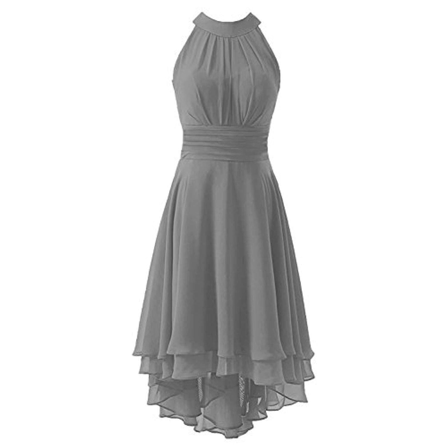 High Low Chiffon Bridesmaid Dress Halter Short Wedding Guest Dress