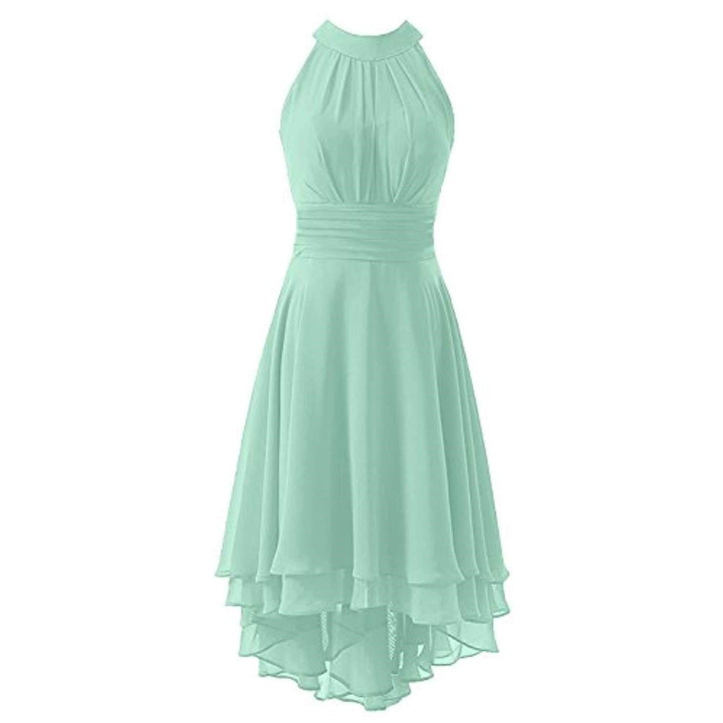 High Low Chiffon Bridesmaid Dress Halter Short Wedding Guest Dress