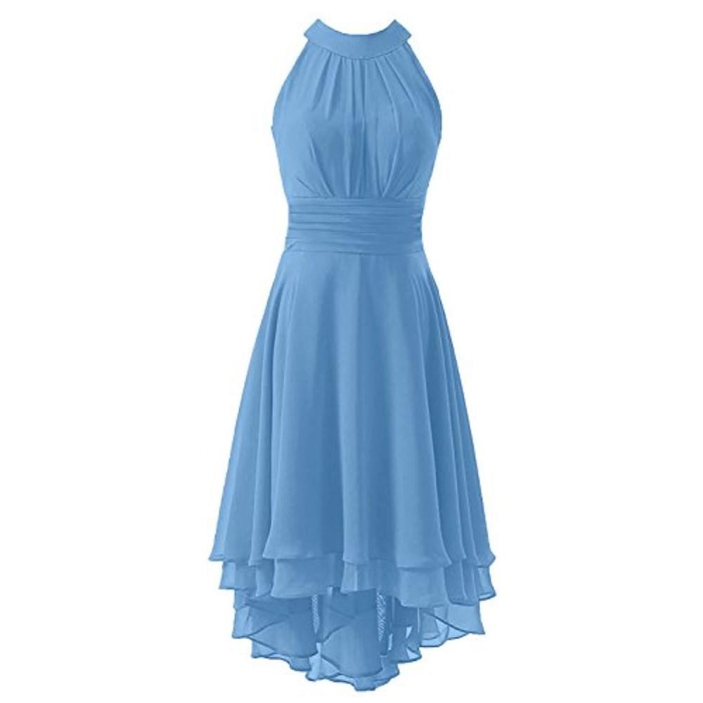 High Low Chiffon Bridesmaid Dress Halter Short Wedding Guest Dress