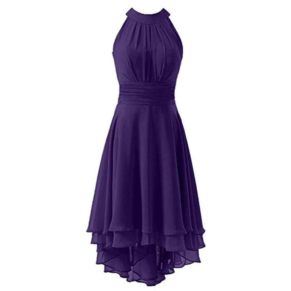High Low Chiffon Bridesmaid Dress Halter Short Wedding Guest Dress