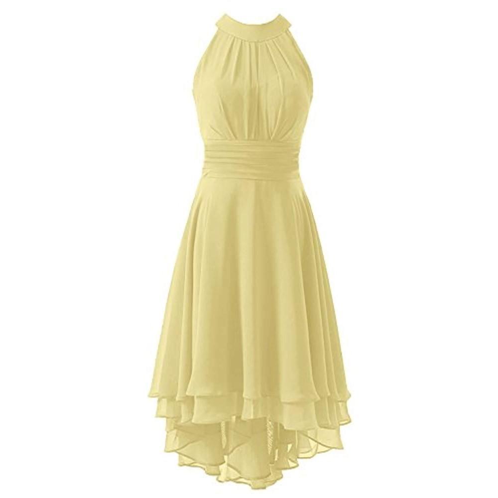 High Low Chiffon Bridesmaid Dress Halter Short Wedding Guest Dress
