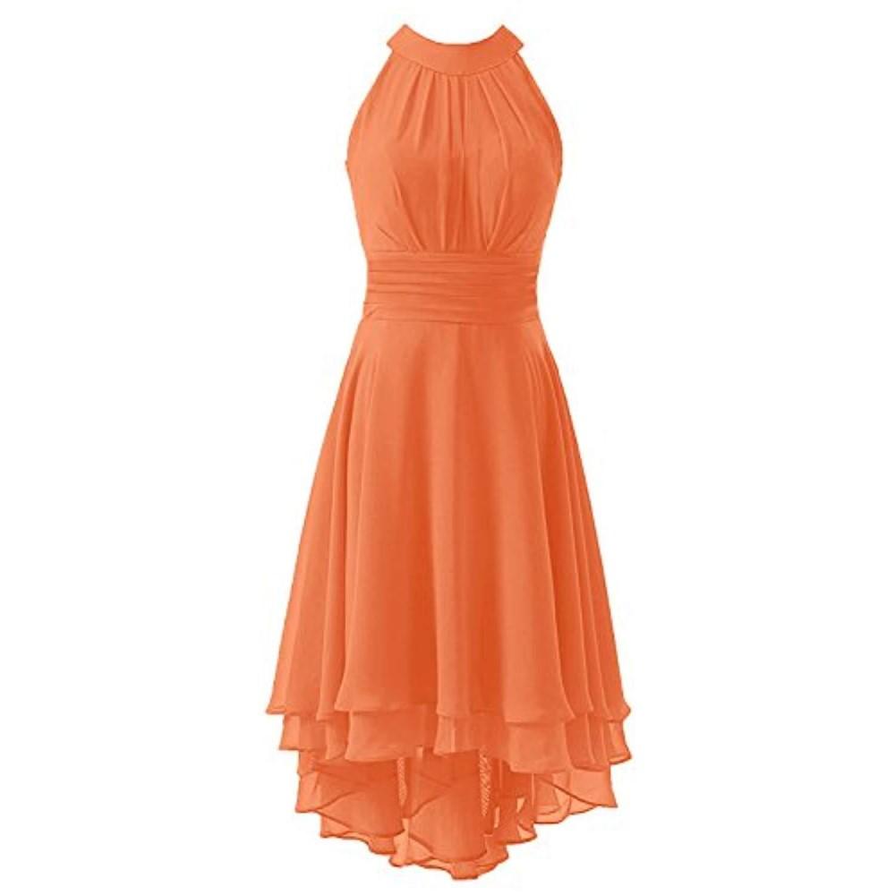 High Low Chiffon Bridesmaid Dress Halter Short Wedding Guest Dress