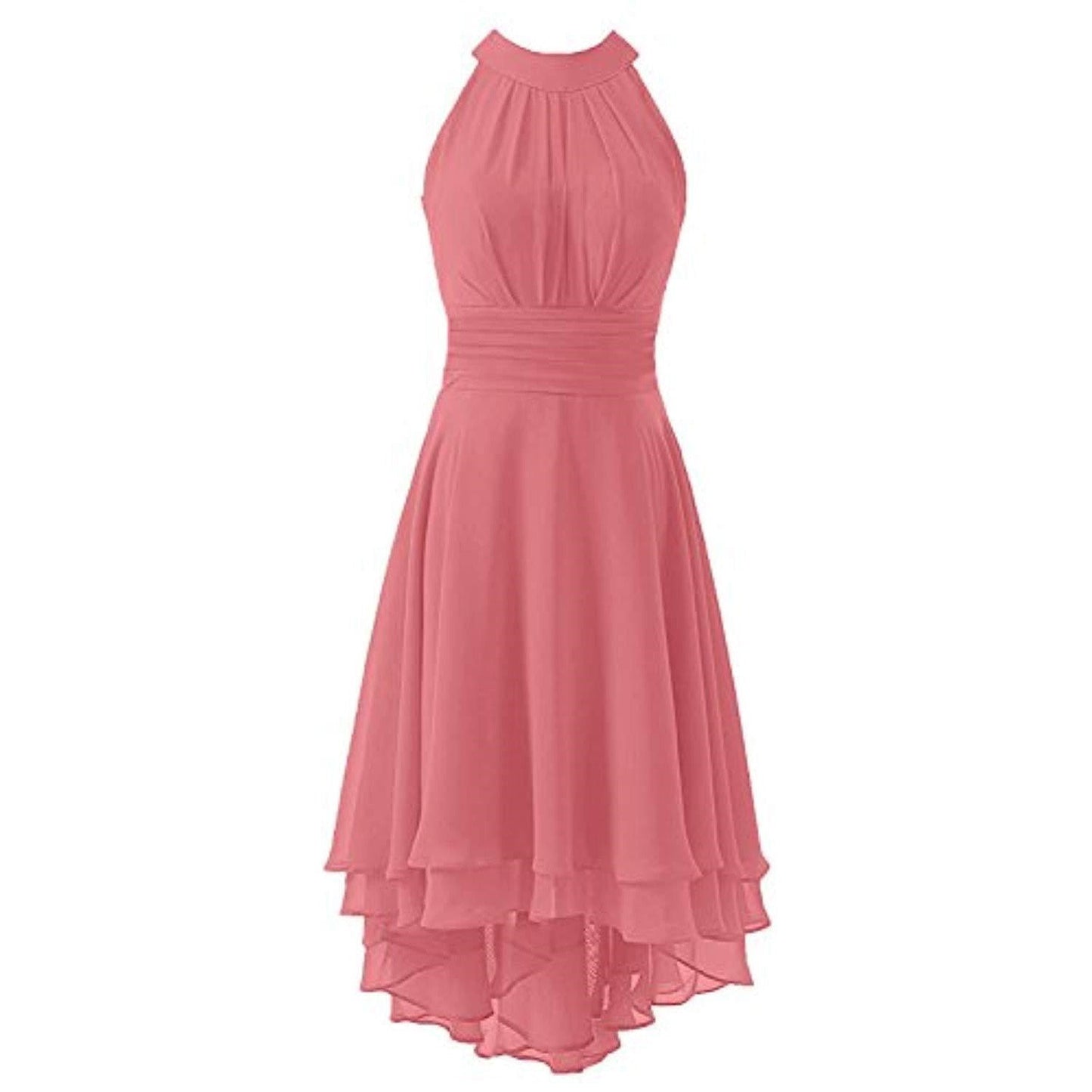 High Low Chiffon Bridesmaid Dress Halter Short Wedding Guest Dress