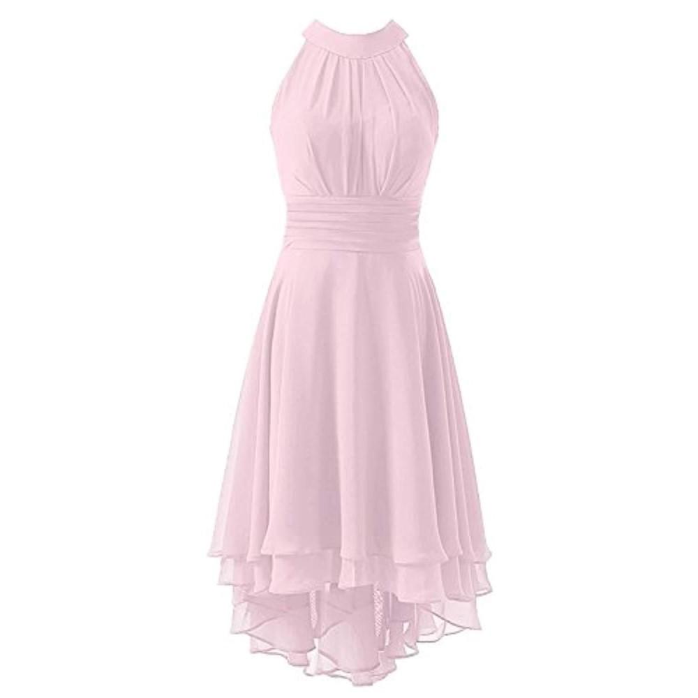 High Low Chiffon Bridesmaid Dress Halter Short Wedding Guest Dress