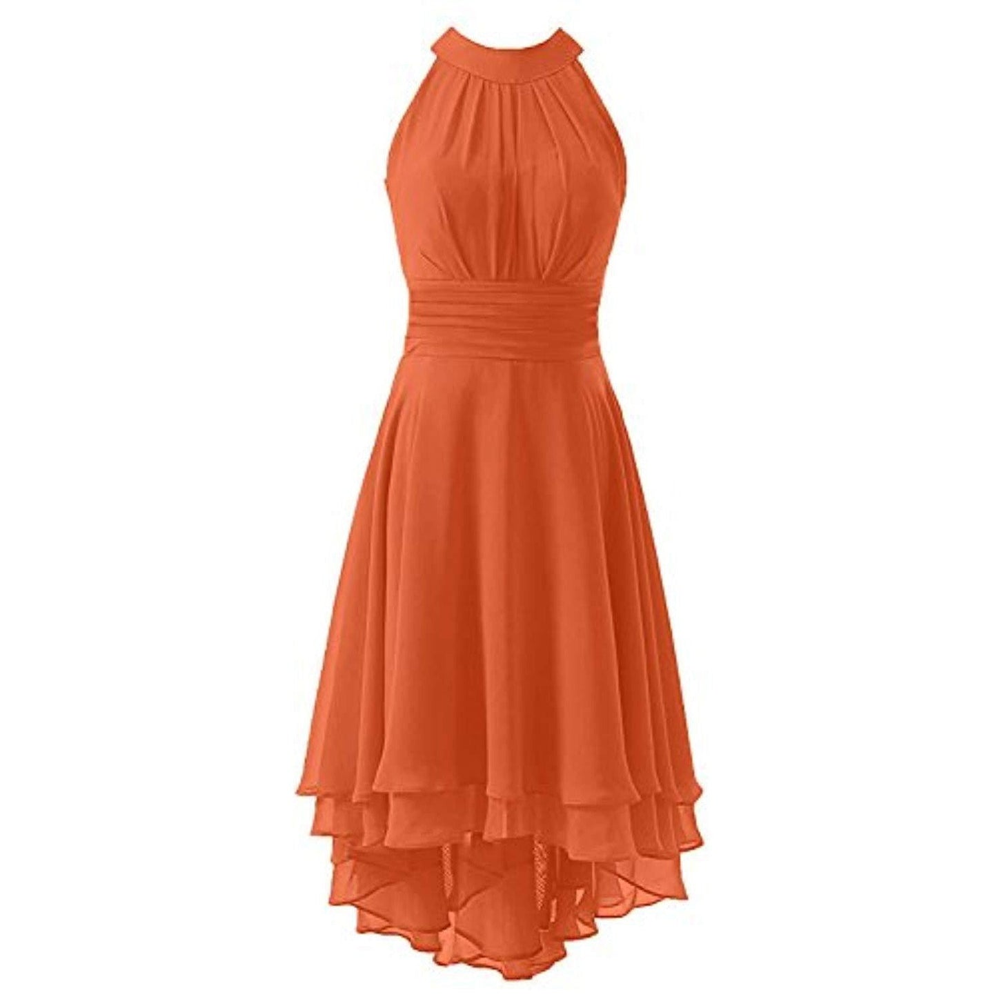 High Low Chiffon Bridesmaid Dress Halter Short Wedding Guest Dress