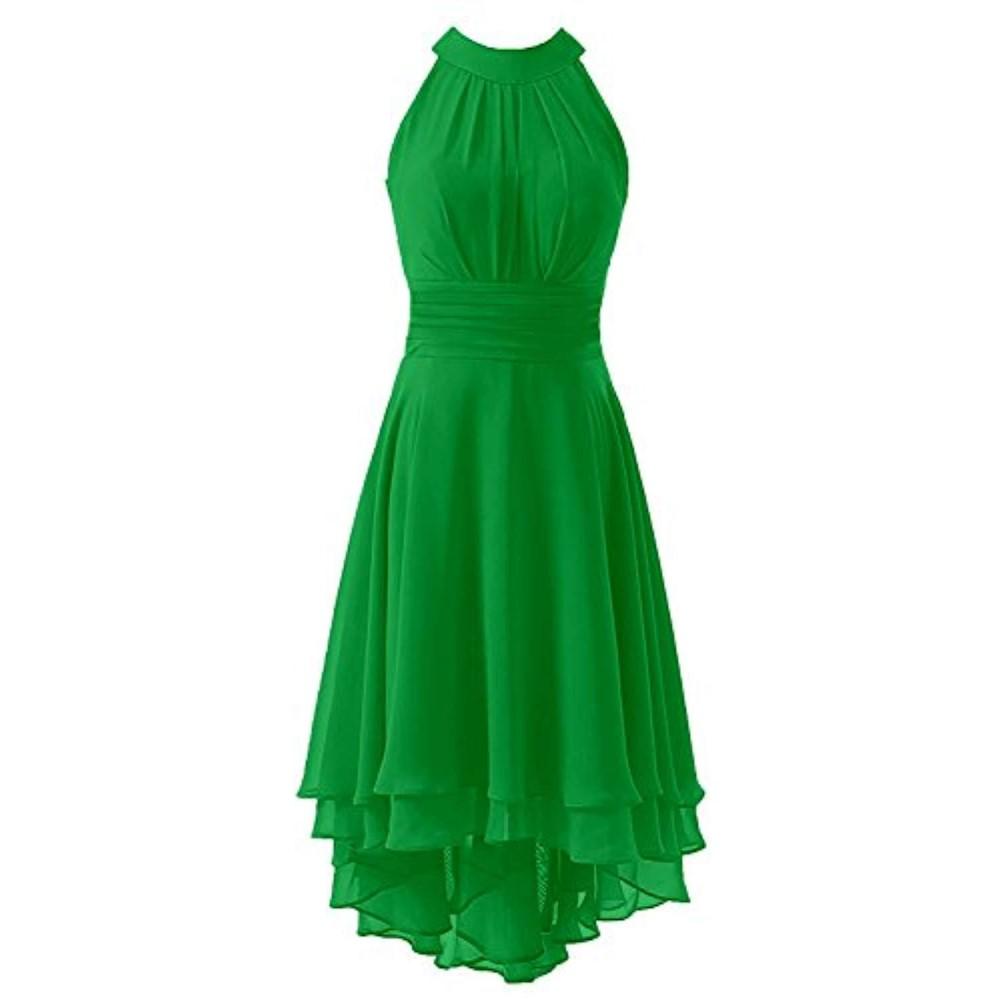 High Low Chiffon Bridesmaid Dress Halter Short Wedding Guest Dress