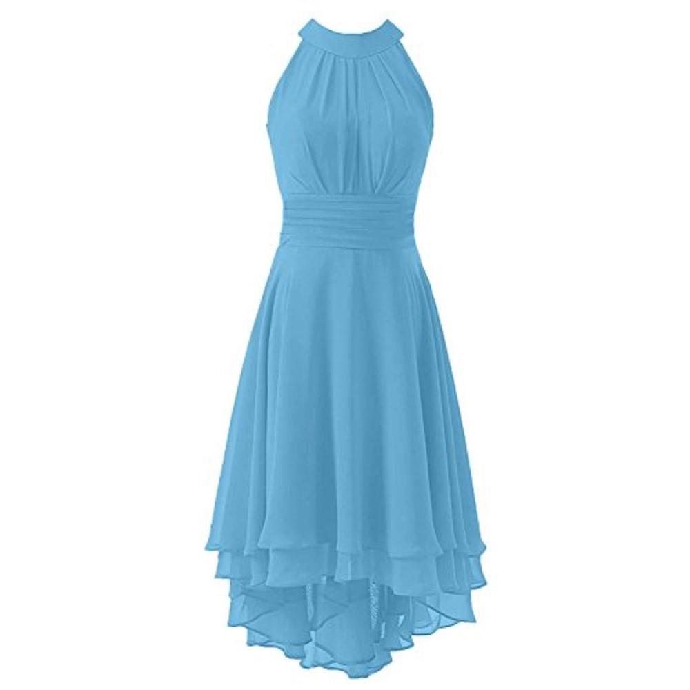 High Low Chiffon Bridesmaid Dress Halter Short Wedding Guest Dress
