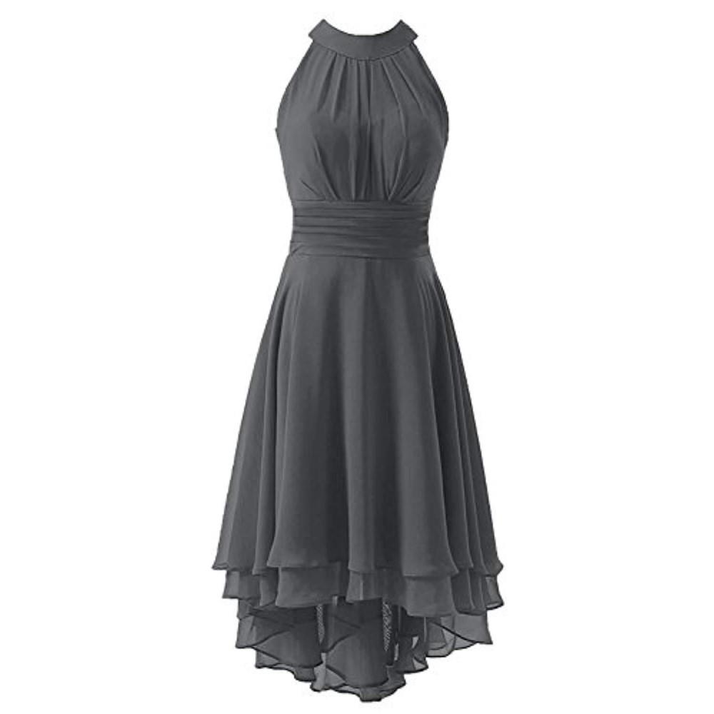 High Low Chiffon Bridesmaid Dress Halter Short Wedding Guest Dress