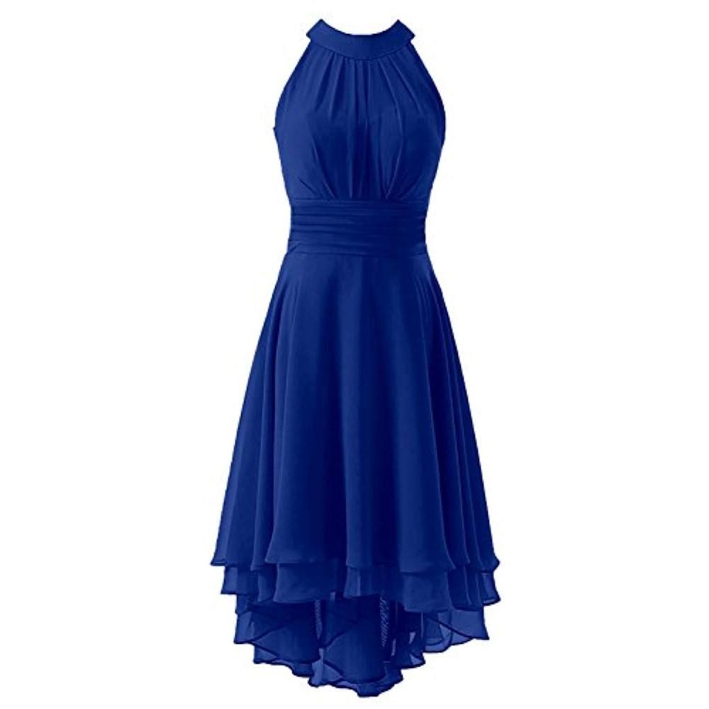 High Low Chiffon Bridesmaid Dress Halter Short Wedding Guest Dress
