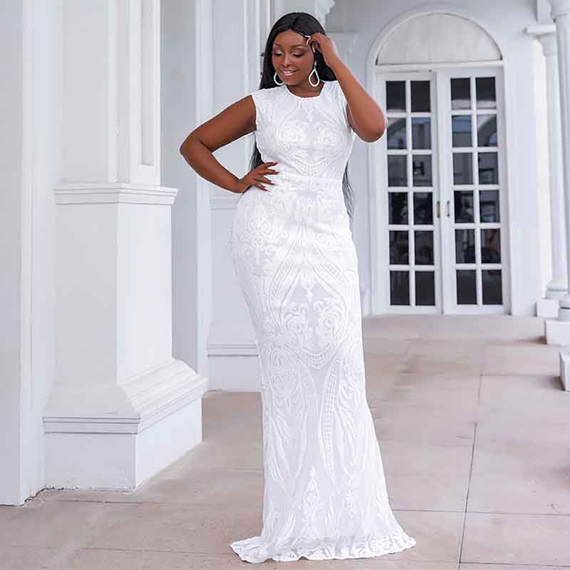 Plus Size Floral Sequined Wedding Evening Prom Dress Bridal Gowns