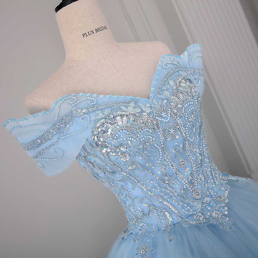 Crystal Tulle Ball Gown Wedding Dress Off-Shoulder Princess Dresses
