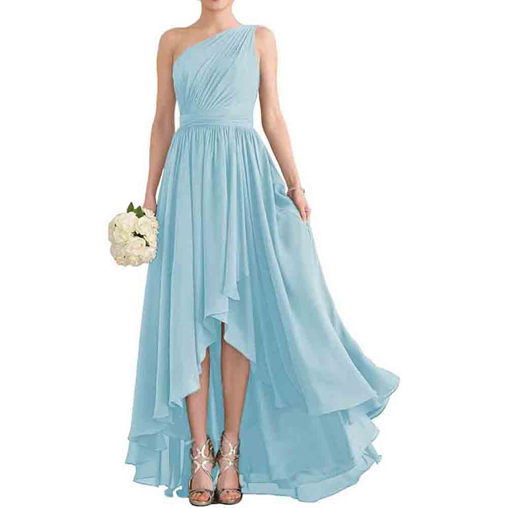 One Shoulder Bridesmaid Dresses High Low Chiffon Evening Formal Gown