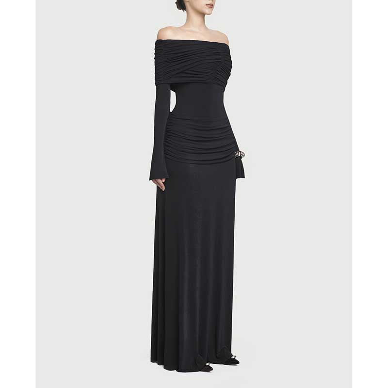 Off Shoulder Ruch Maxi Dress With Sleeves for Women