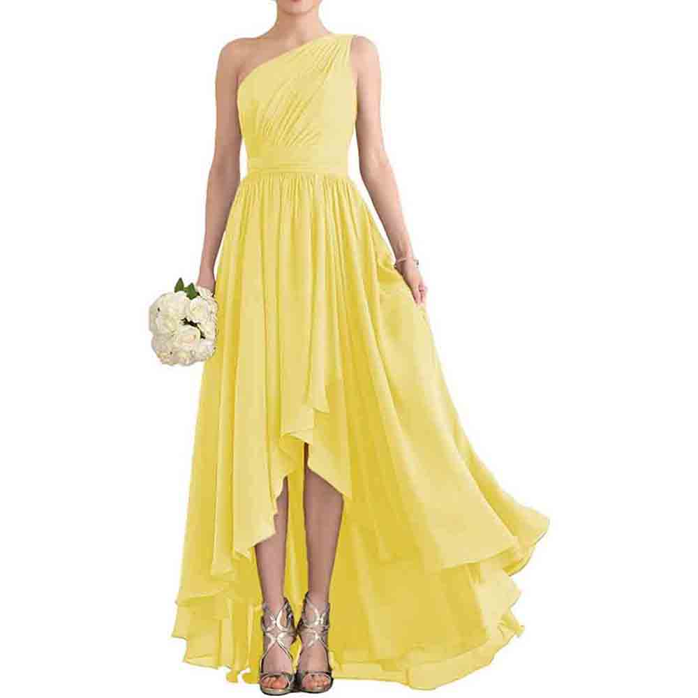 One Shoulder Bridesmaid Dresses High Low Chiffon Evening Formal Gown
