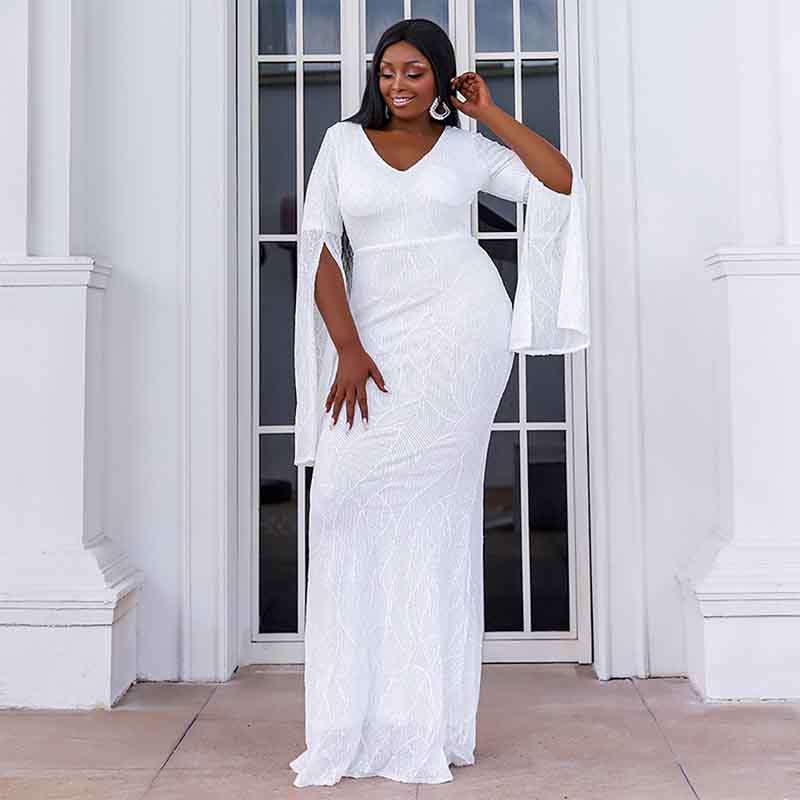 Women's Plus Size Sequin Gowns Long Formal Evening Party Maxi Dress