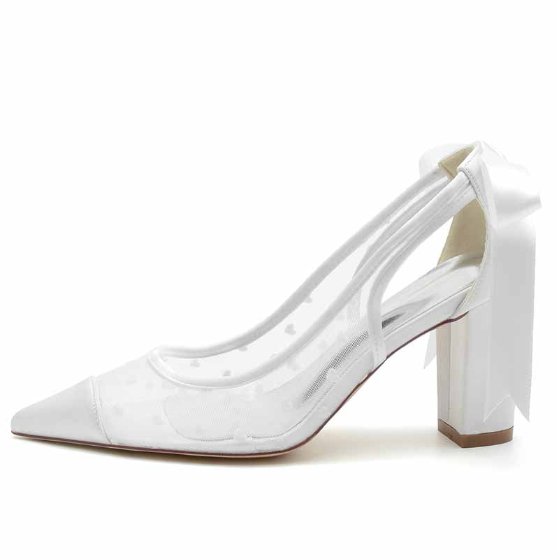 3.35" Lace-Up Back Bridal Shoes Chunky Prom Heels