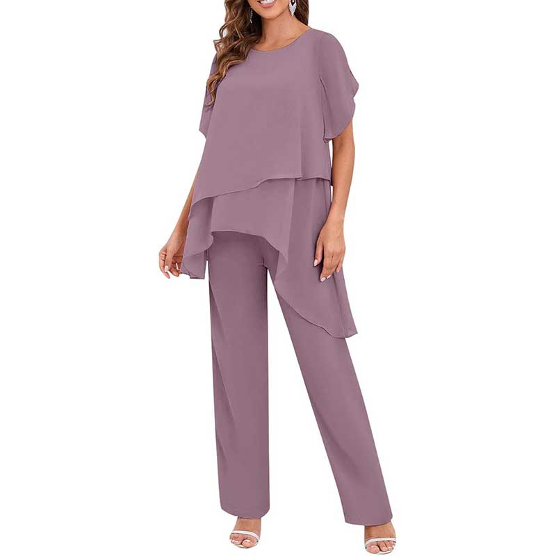 2 Pieces Mother of The Bride Pant Suits Wedding Outfit with Sleeves