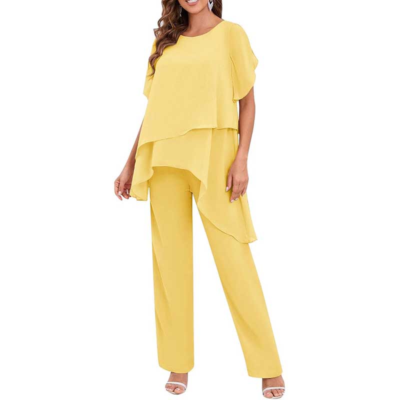 2 Pieces Mother of The Bride Pant Suits Wedding Outfit with Sleeves