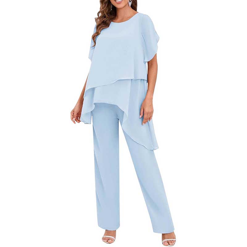 2 Pieces Mother of The Bride Pant Suits Wedding Outfit with Sleeves