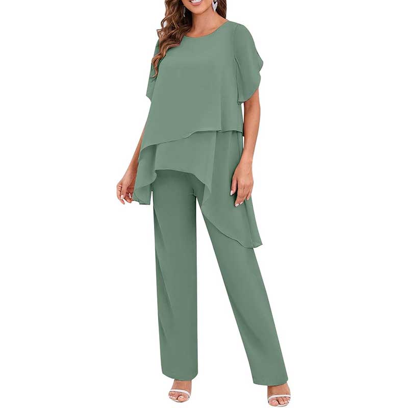 2 Pieces Mother of The Bride Pant Suits Wedding Outfit with Sleeves