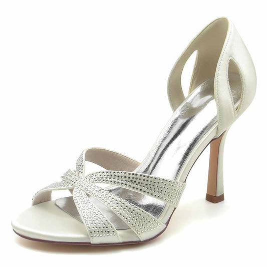 3.74" Glitter Prom Heels Slip On Satin Wedding Sandals