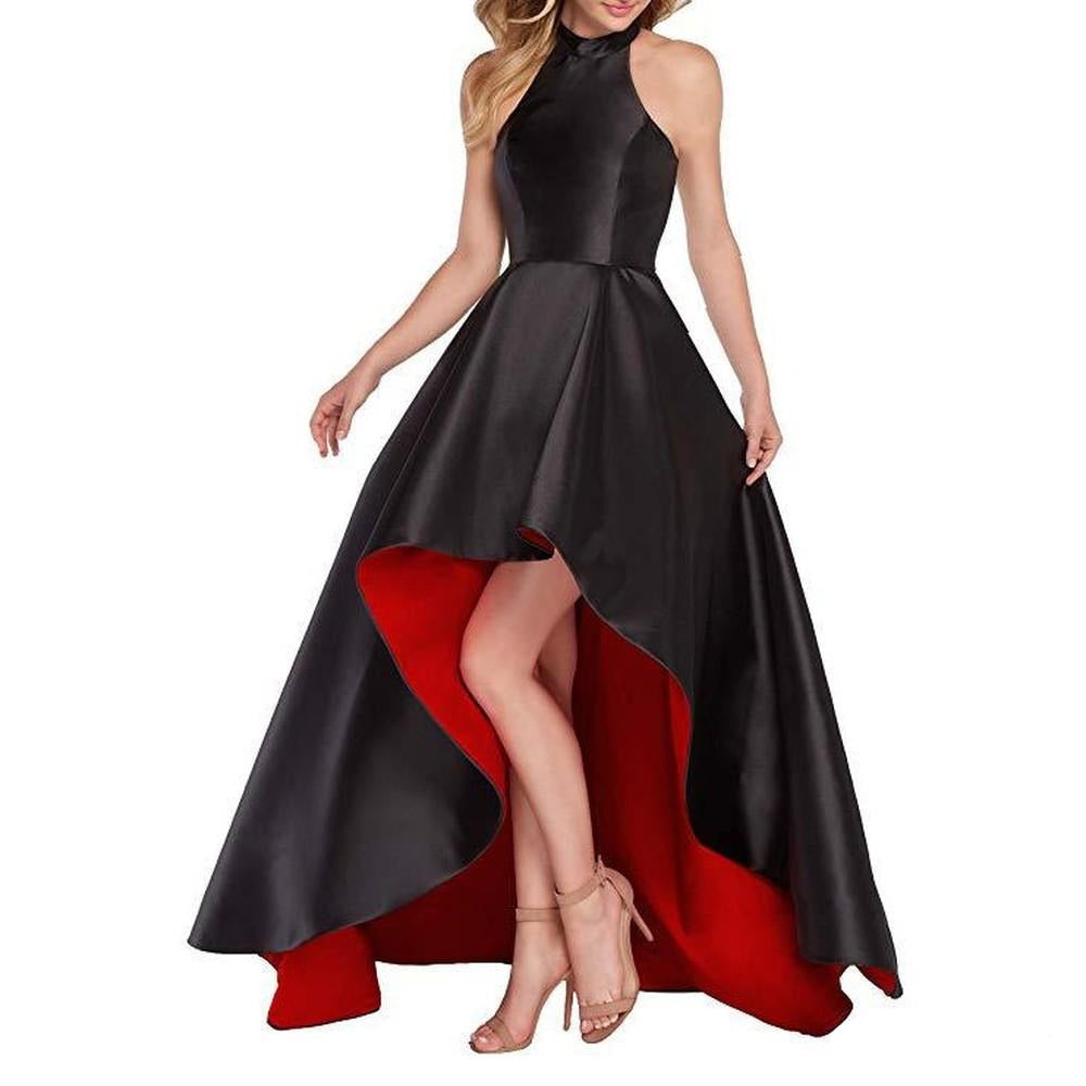 High Low Satin Prom Dress Halter Wedding Guest Dress Party Ball Gown