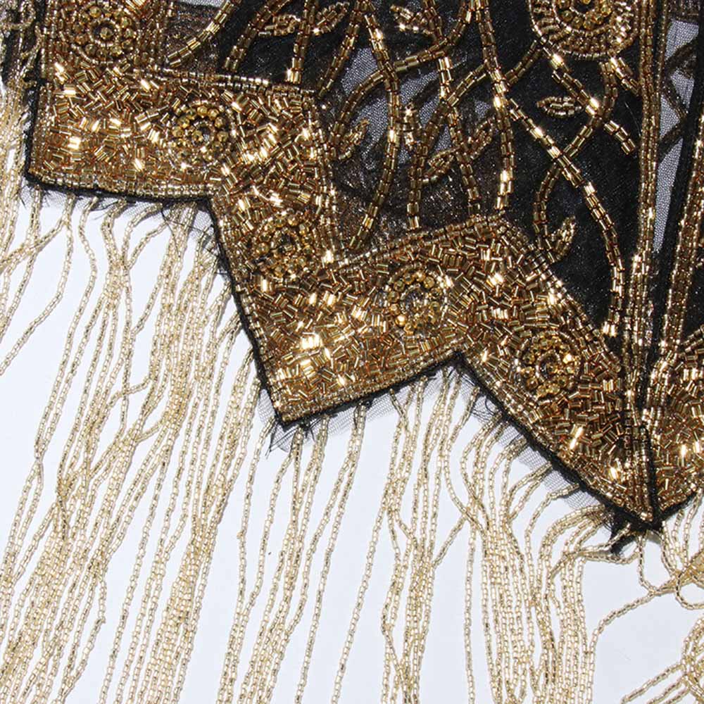 Gatsby Style 20s Metallic Cape – Gold & Silver Beaded Fringe Mesh Cape