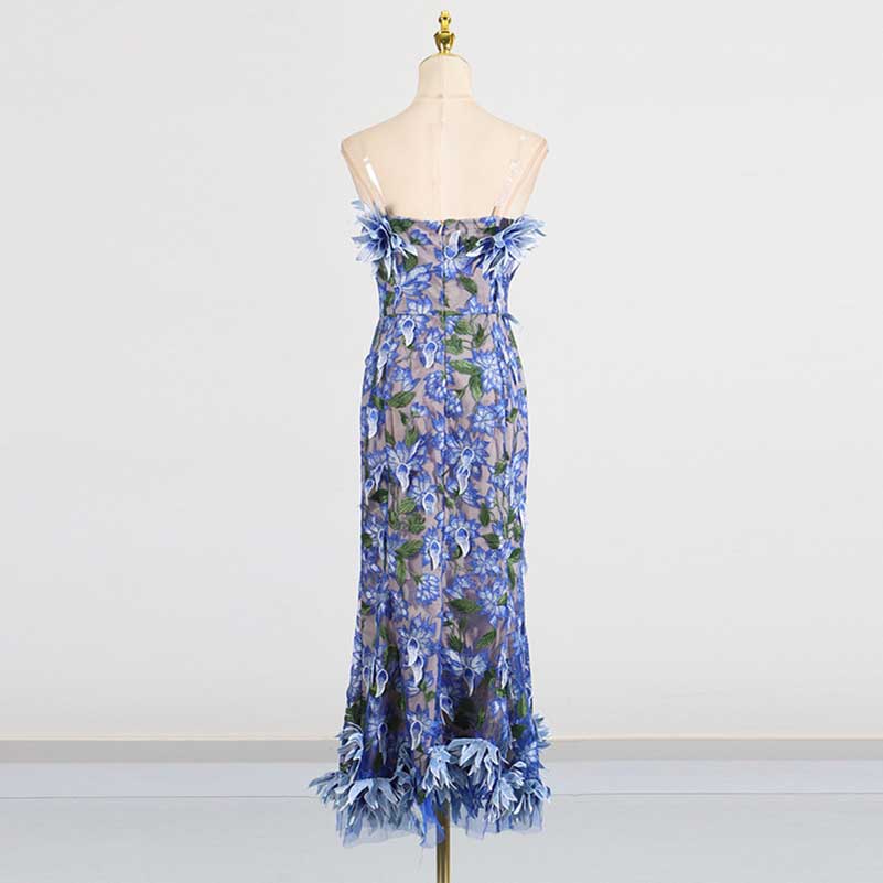 Women's 3D Flower Strapless Midi Dress