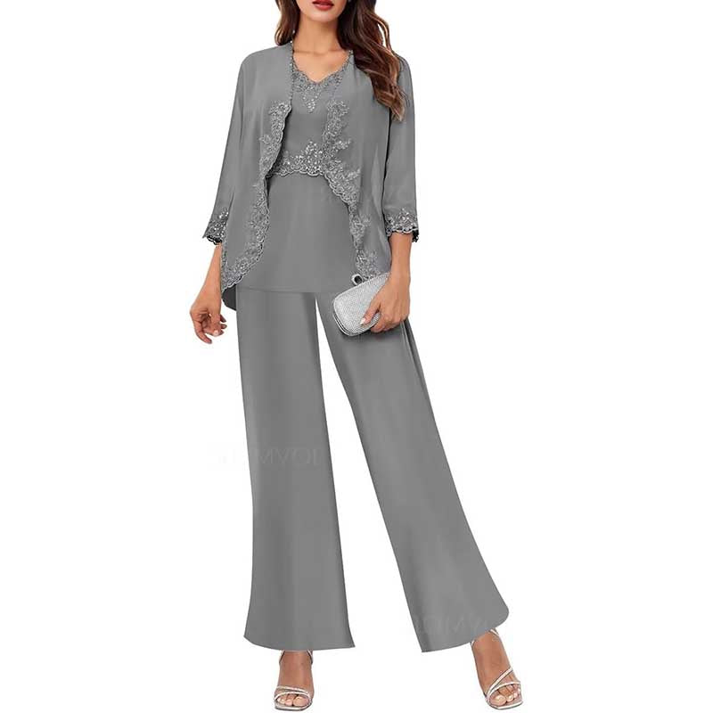 3PC Mother of The Bride Pants Suits Wedding Pantsuits Formal Outfit Sets