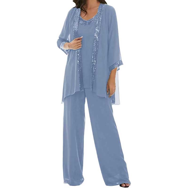 3 Pcs Mother of The Bride Outfit Wedding 3/4 Sleeves Formal Pantsuit with Jacket