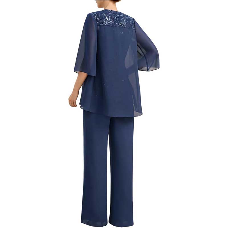 3 Pcs Mother of The Bride Suit Jacketed Lace Applique Formal Set with Sleeves