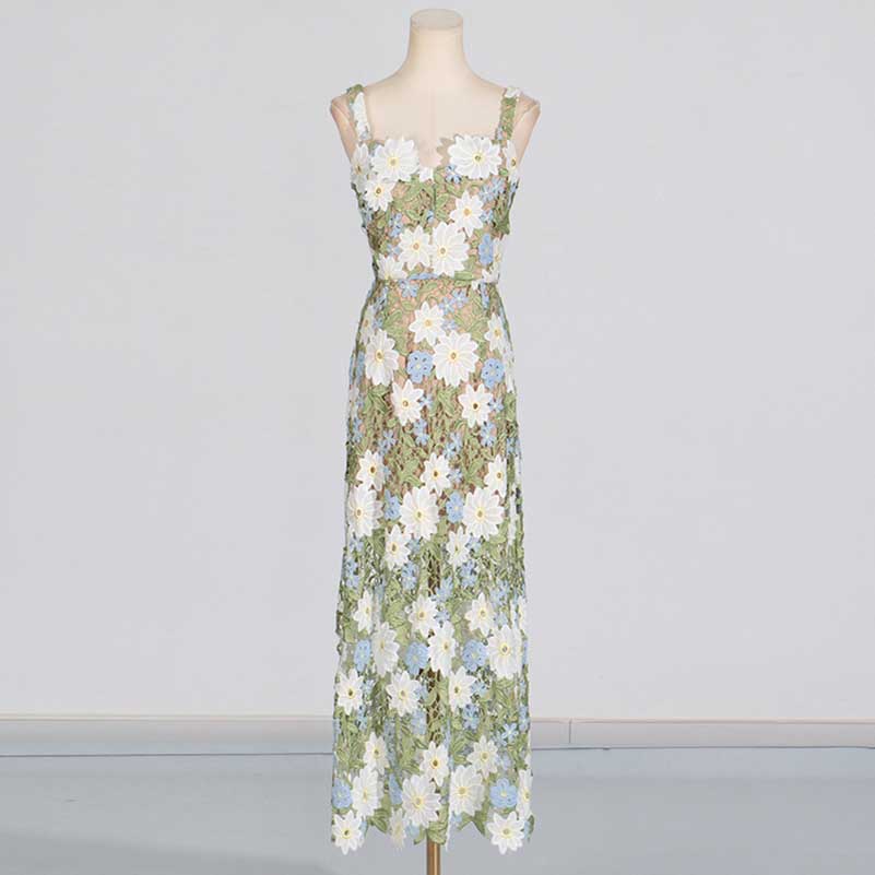 3D Flower Hollowed Midi Dress
