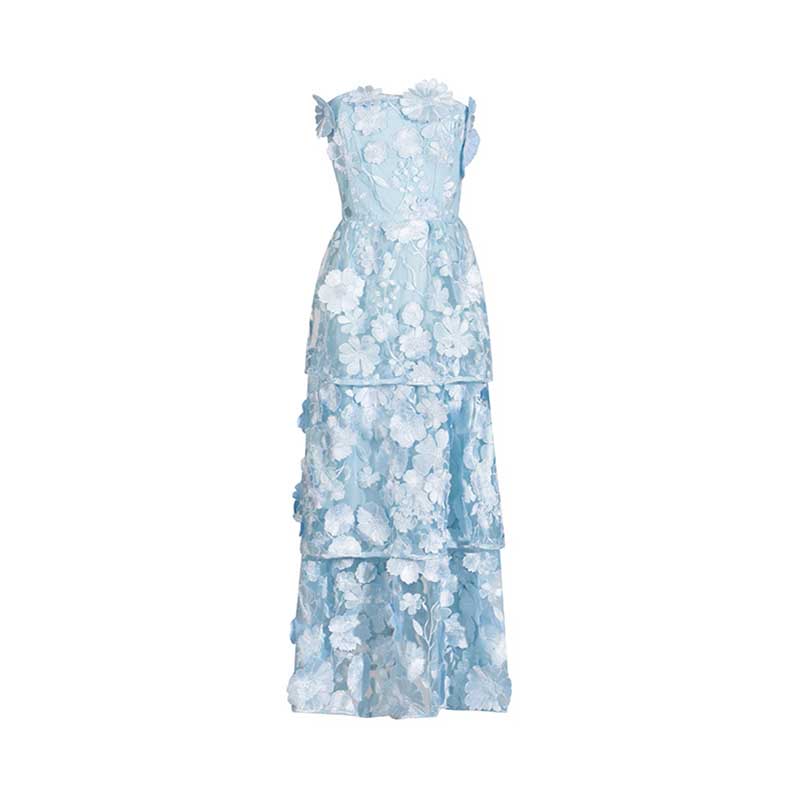 3D Floral Flower Strapless Midi Dress
